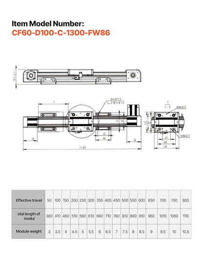 VEVOR Lineaire geleiderail, 1300 mm, riemaandrijving, CNC-lineaire bewegingsaandrijving met Nema34, hogesnelheidsstappenmotor, voor graveermachine, CNC-freesmachine, 3D-printer