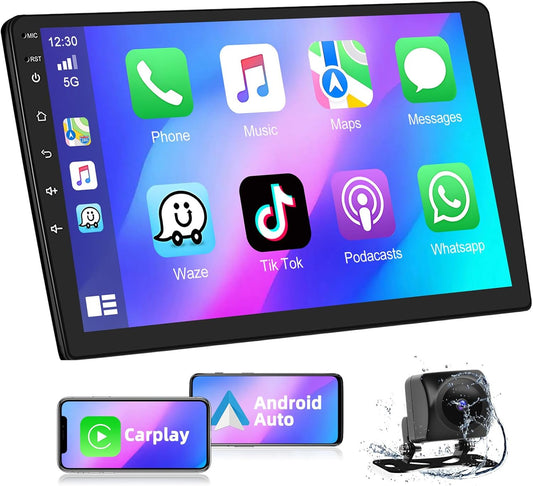Podofo Android 13 Autoradio 2 Din met Draadloze Apple CarPlay Android Auto,2+32G 9 Inch Autoradio met Bluetooth en GPS Navigatie,Wifi,Mirror Link,FM/RDS +Achteruitrijcamera