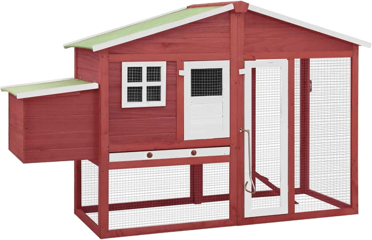 LAPOOH Chicken Coop with Nesting Box Red and White Solid Pine Wood, Chicken Coop, Chicken Coop, Chicken Cage, Poultry House, Animal Outdoor Pens & Coops-170867