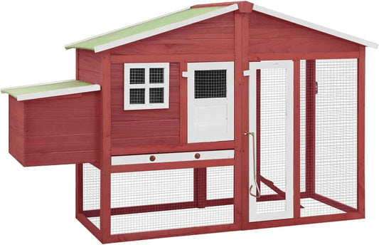 LAPOOH Chicken Coop with Nesting Box Red and White Solid Pine Wood, Chicken Coop, Chicken Coop, Chicken Cage, Poultry House, Animal Outdoor Pens & Coops-170867