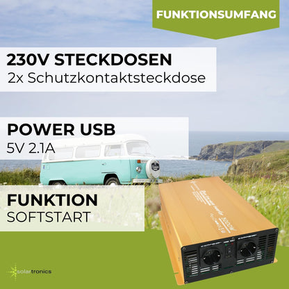 Omvormer - spanningsomvormer 12V 300 tot 3000 Watt zuivere SINUS met echte Power USB 2.1A Gold Edition ... (3000-6000 Watt)
