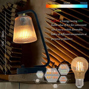 Tafellamp - Tafellampen - 2 Stuks - Bedlampje - Vintage Stijl - Nachttafellamp - met Traploos Dimbaar - USB-Poort - 5V&2A -  Industrieel Bureaulamp - Amberkleurige Lampenkap - voor Slaapkamer - Woonkamer - Lezen Kantoor - IJzer - 14 x 34.5 cm - Zwart