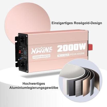 XWJNE Converter, 12 V, 220 V, zuivere sinus, 2000 W, omvormer, spanningsomvormer met 2 EU-stopcontacten, 1 USB-A, 1 USB-C, lcd-display, afstandsbediening, transformator 12 V, 220 V, voor auto, camping