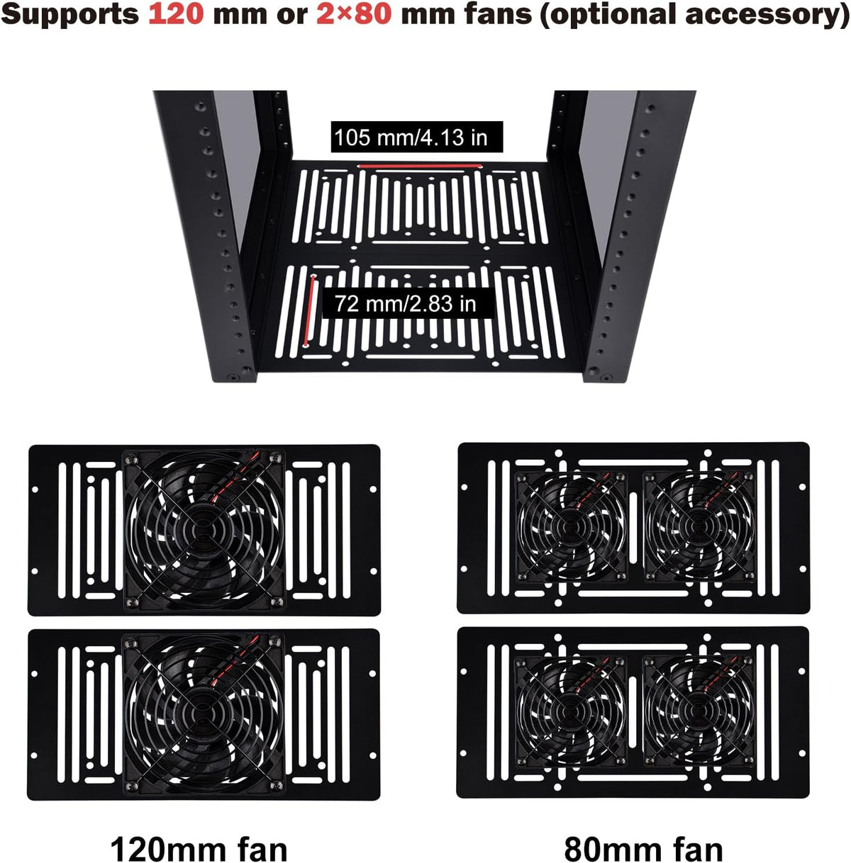 GeeekPi DeskPi RackMate T1 Plus, 10 Inch 8U Serverkast, 260 mm Diepte Mini Rack met Rack Plank & Blank Panel, voor 25,5 cm AV-, NAS- en serverapparatuur (zwart)