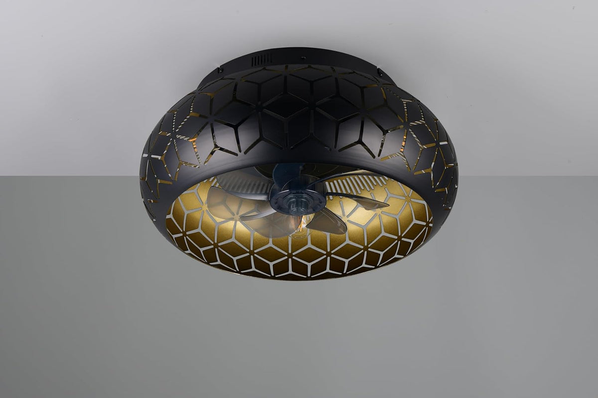 Reality Leuchten Fan BIDAR R61574031, matzwart/goud, metaal, 15 W, 3 x E27, apart schakelbaar