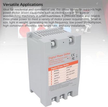 5 PK Digitale Faseconverter, Eenfase naar Driefase Omvormer voor Motorapparatuur, 9,8 x 5,9 x 5,3 inch, Energie-efficiënt, Compact Ontwerp