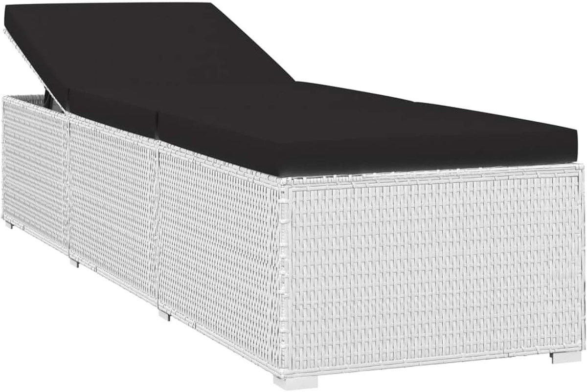 Tidyard Lounger with Cushion and Table, Tiltable, Outdoor, Balcony, Courtyard, Patio, Sofa, Outdoor Bed, Garden Bed with Rattan Table, White - QUORE
