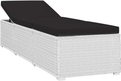 Tidyard Lounger with Cushion and Table, Tiltable, Outdoor, Balcony, Courtyard, Patio, Sofa, Outdoor Bed, Garden Bed with Rattan Table, White - QUORE