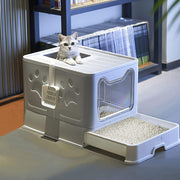 Kattenbak - Kattenbakvulling - Kattentoilet - Opvouwbare - met Deksel -  Inc. Scoop - Veer Teaser - Kam - Siliconen Borstel - voor Huisdieren - Gemakkelijk te Reinigen - 41 x 41 x 51 cm - Grijs