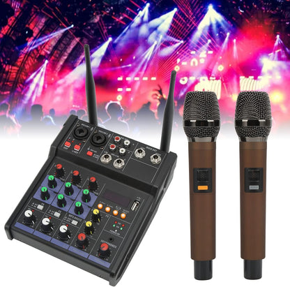 Stereo mixer – Mengpaneel – Audiomixer – Mengtafel – Audiotafel met 2 draadloze microfoons – 4-Kanaals stereo – USB en MP3 ondersteuning