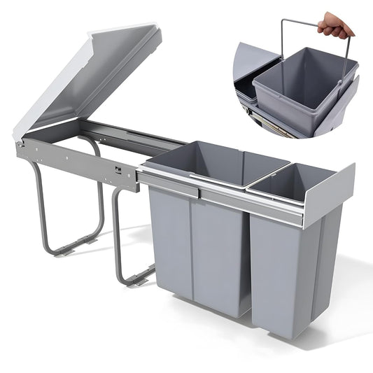 Nisorpa Trek Keuken Afvalbak 10L + 20L Recycling Keuken Kast Kast Vuilnisbakken Afvalcontainers Sluit Vuilnisbak met twee compartimenten voor Afval Sorteren 480x260x418mm Grijs