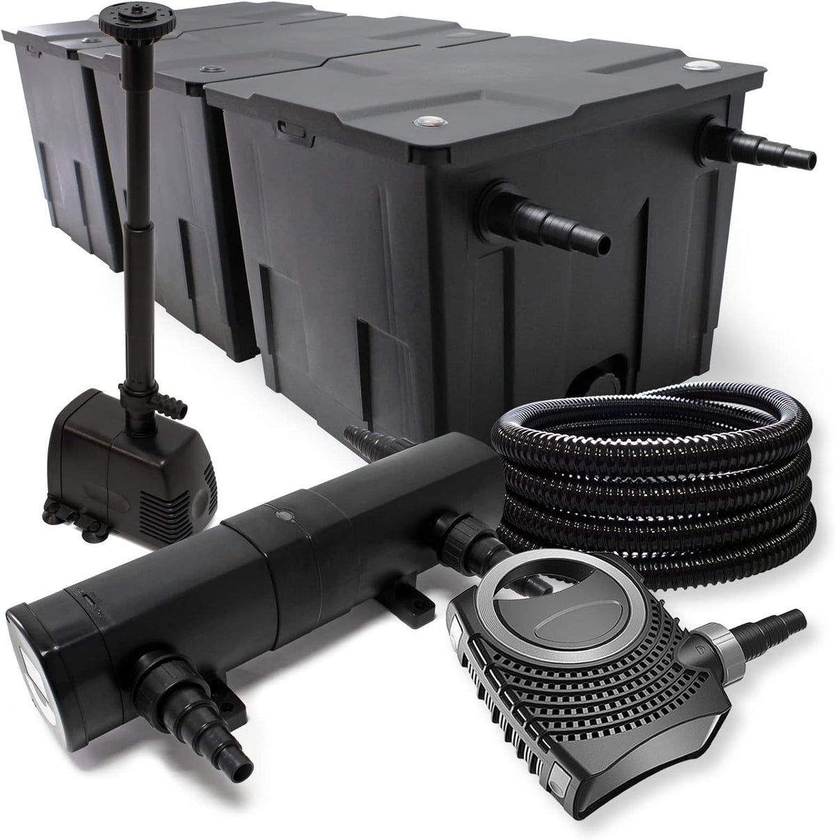 Filterset van bio-vijverfilter 90.000l, UVC-vijverzuiveraar 18W, pomp 80W en fonteinpomp