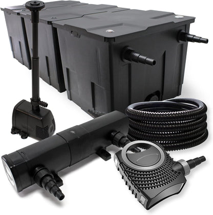 Filterset van bio-vijverfilter 90.000l, UVC-vijverzuiveraar 18W, pomp 80W en fonteinpomp