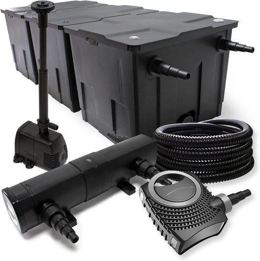 Filterset van bio-vijverfilter 90.000l, UVC-vijverzuiveraar 18W, pomp 80W en fonteinpomp