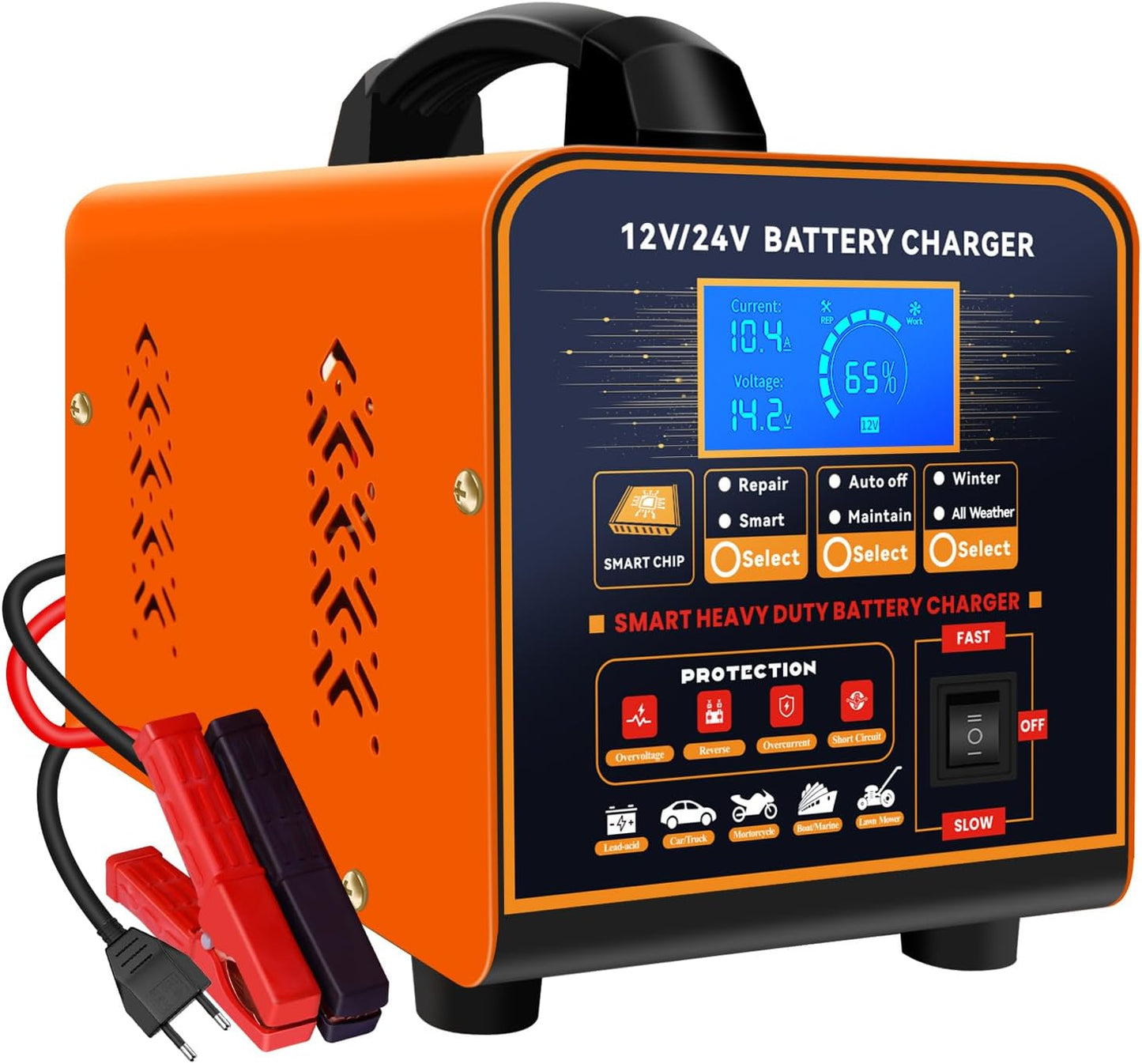 Auto-accu-lader – Accuoplader – Batterijlader – Trickle-lader – Accu-reparatie lader – 12V/24V – Automatische uitschakeling – Wintermodus