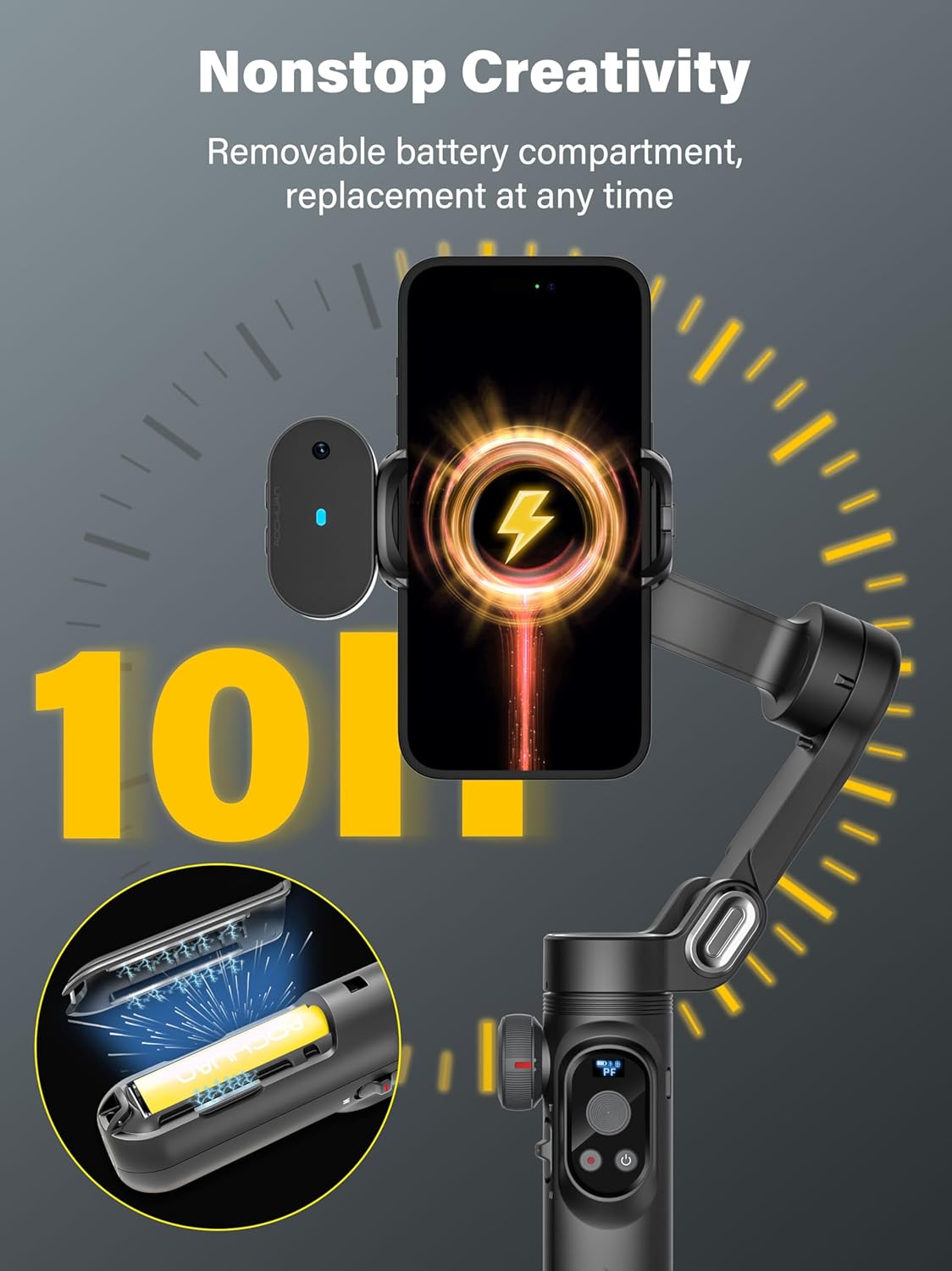 Smartphone Gimbal Stabilizer, 3-assige stabilisator voor iPhone & Android, AI Tracking Sensor (geen App), Telefoon Gimbal w/OLED-scherm/Ingebouwd Licht, AOCHUAN X Pro AI-versie