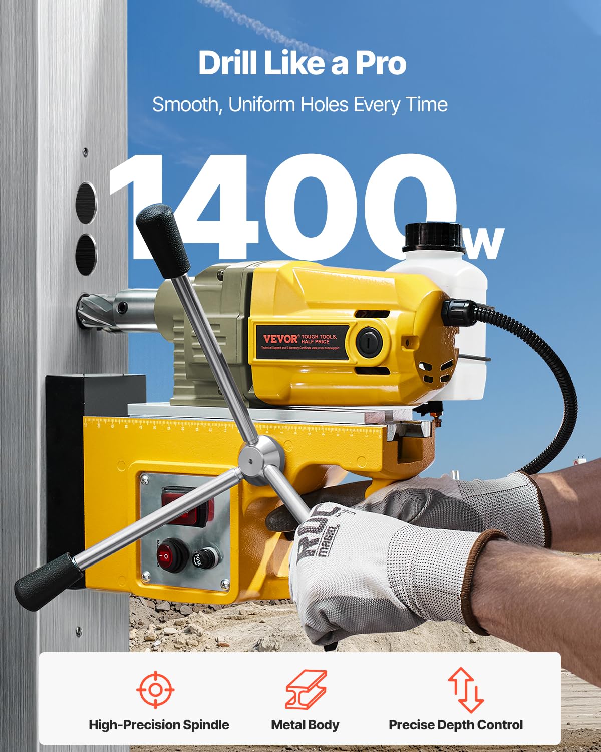 VEVOR Portable Electric Column Drilling Machine, 1400 W Motor, 40 mm Drill Diameter, with 11 Core Drilling Points, Speed of 800 RPM, Metal Drilling Machine