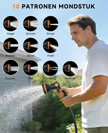 SUNPOW Slanghaspel 30 m x 13 mm met 10 Standen Sproeikop - Automatisch Langzaam Oprollen, op Elke Lengte te Vergrendelen, 180° Draaibare Koppelingen voor Gazon en Tuin