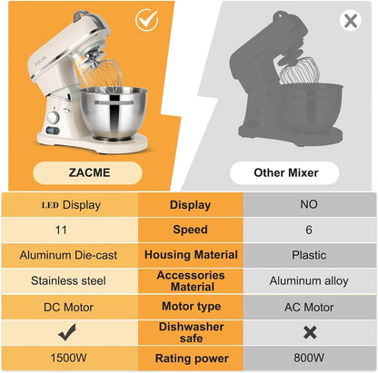 ZACME KMA0270 Keukenmachine, kneedmachine, 8L voedselmixer met display, 1500 W elektrische keukenmixer met tandhaak, draadwiel en beater, 11-speed Staande mixer,Commercieel gebruik