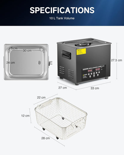 Ultrasone Reiniger – Ultrasoon Schoonmaakapparaat – Ultrasoonmachine – Ultrasooncleaner – 10 Liter – 240W Vermogen – 40kHz Met Verwarming & Timer