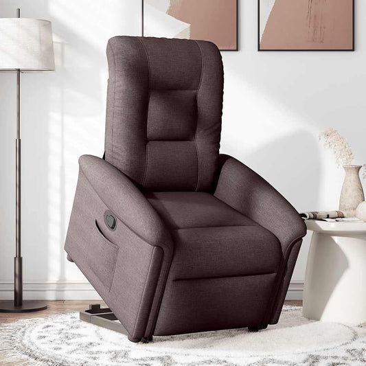 Relaxstoel – Fauteuil – Televisiestoel – Leesstoel – Sta-op stoel – Donkerbruin Stof – Elektrische Opstahulp – Handmatig Verstelbaar Tot 135°