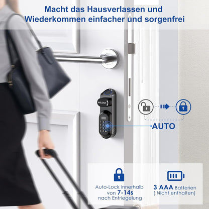 WELOCK U81 Deurslot, vingerafdruk, elektronisch deurslot, code met RFID-kaart, app, wifi, vingerafdrukslot, huisdeur, IP65, slim slotcilinder voor deuren van 60-115 mm, Smart Lock