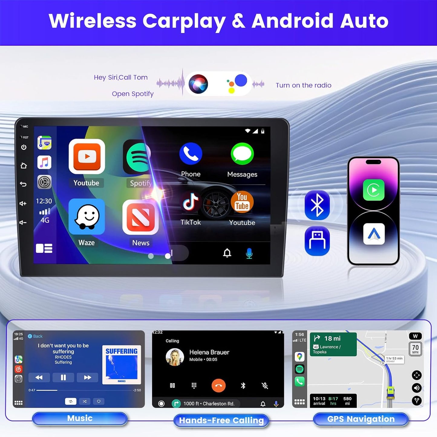 Autoradio voor i10 2007-2013 – Autoscherm – Android autoradio – CarPlay radio – Navigatiescherm – 9 Inch – 2GB/64GB – Draadloze CarPlay en Android Auto