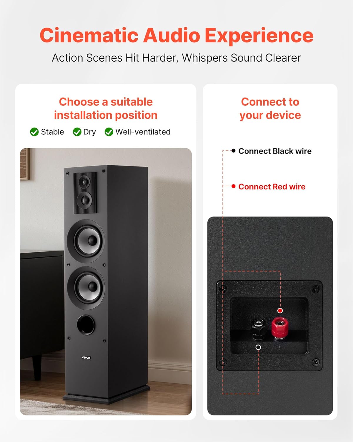 Staande 3-Weg luidspreker (1 stuk) – Torenluidspreker – Vloerstaande speaker – Vloerspeaker – HiFi speaker – MDF-Behuizing – 145 W piekvermogen
