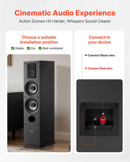 Staande 3-Weg luidspreker (1 stuk) – Torenluidspreker – Vloerstaande speaker – Vloerspeaker – HiFi speaker – MDF-Behuizing – 145 W piekvermogen