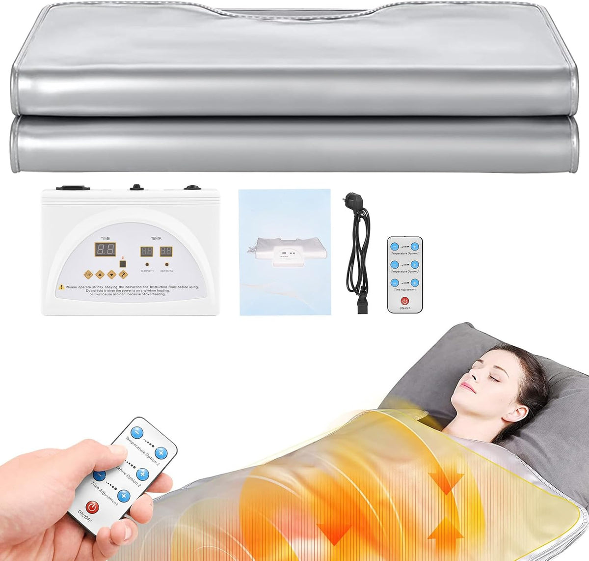 Aomdom Infrared Sauna Blanket, 2 Zones, Far Infrared Sauna Blanket, Professional, Portable Thermal Blanket for Infrared Therapy Far Home Spa for Detox, Fitness, Beauty, Silver - QUORE