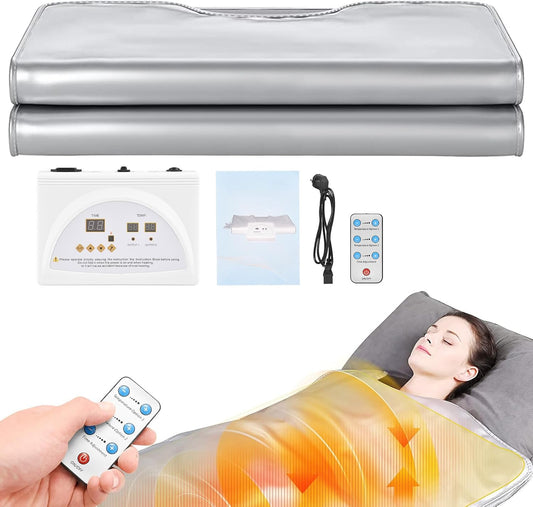 Aomdom Infrared Sauna Blanket, 2 Zones, Far Infrared Sauna Blanket, Professional, Portable Thermal Blanket for Infrared Therapy Far Home Spa for Detox, Fitness, Beauty, Silver - QUORE