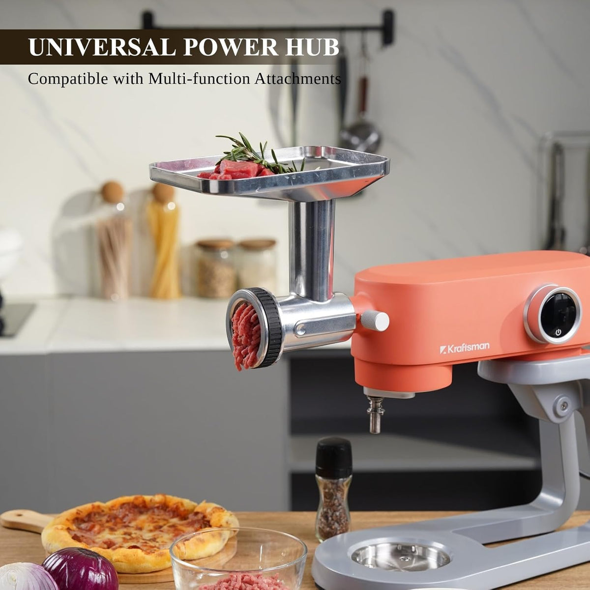 Keukenmachine, 5 liter, volledig metalen kneedmachine, deegmachine met universele stroominterface, 8 snelheden en timerfunctie, roermachine met garde, kneedhaak en garde, oranje