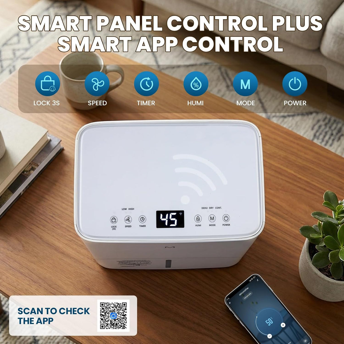 Mxmoonant Luchtontvochtiger 15 l/24h, grootte van de ruimte ca. 120m³ (40 m²), led-display met app, automatische ontvochtiging, timer, afvoerslang