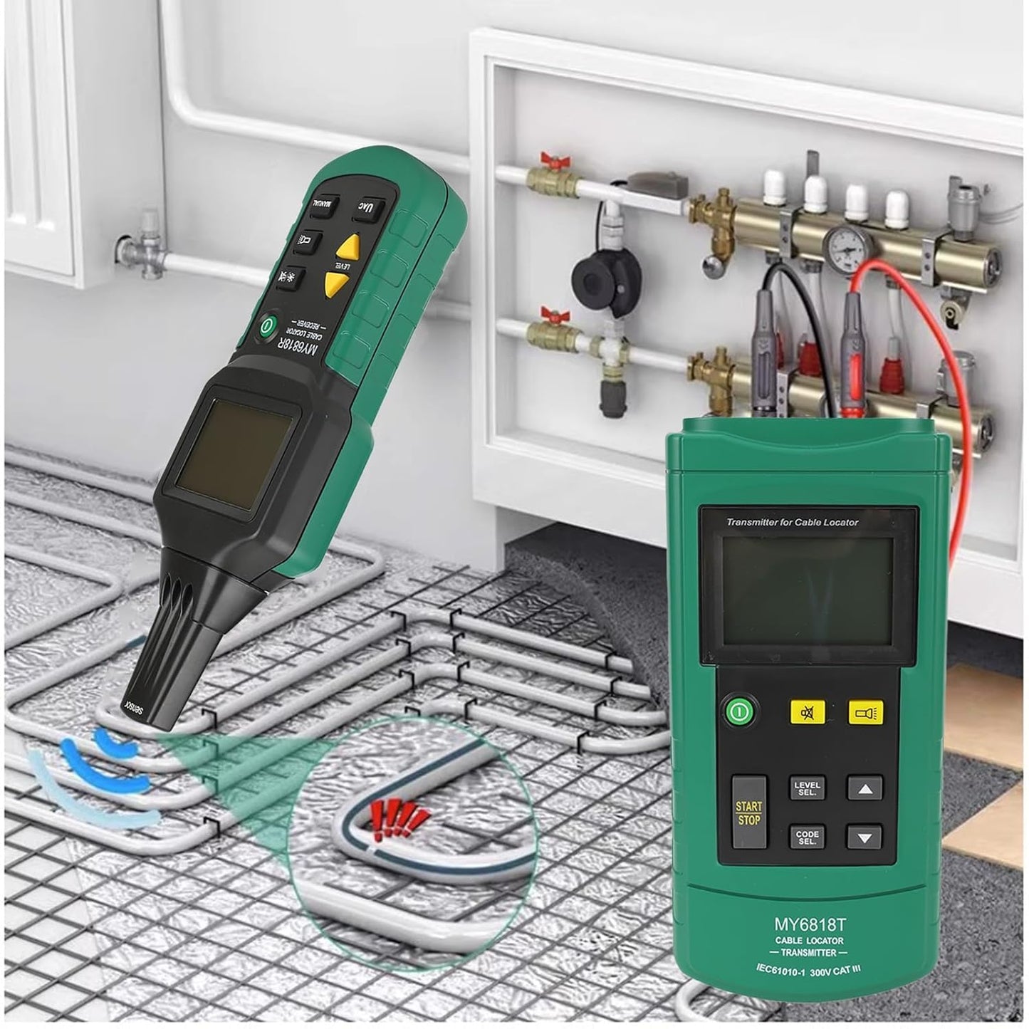 Akozon MS6816 Draadloze testkabel, netwerkkabel, tracker, metalen buis voor positionering van detectoren, netwerkkabel, tester