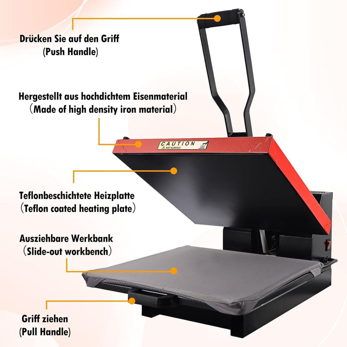 ColorSub Warmtepers Machine voor T-shirt, 38x38cm Sublimatieprinter met Uitschuifbare Platenmachine, DIY Personalisatie Warmteoverdrachtpers Vinyl voor Stoffen, Tassen, Kussens