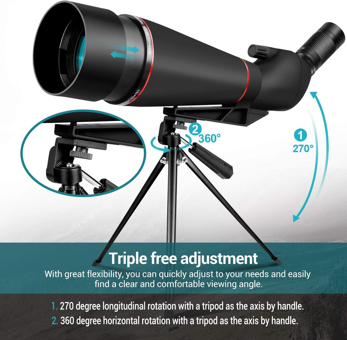 Spektive 25-75X 100MM voor sportschutters, jacht, vogelobservatie, IPX7 waterdicht, FMC BAK4 Prisma met statief, mobiele telefoonadapter, zwart