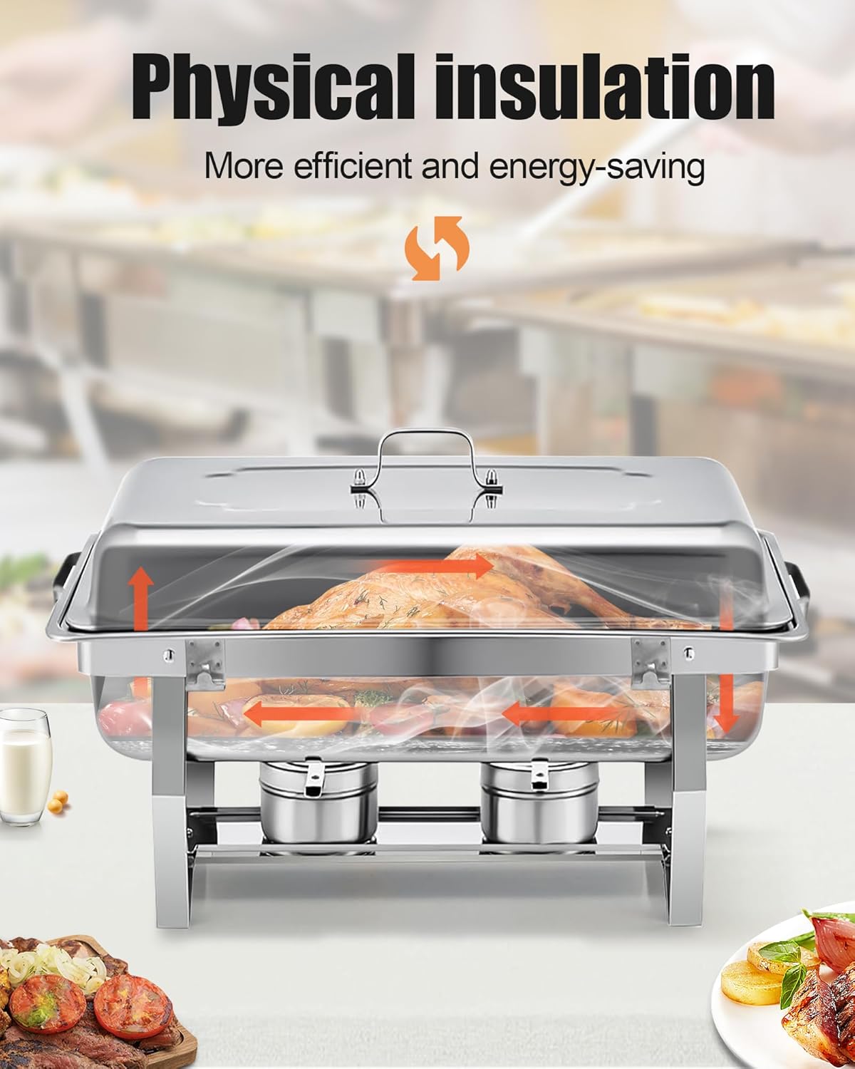 Chafing Dish Buffet Set 9L, Eenvoudig te Monteren, 2-Pack Voedselveilig RVS Warmhoudbakken, Opvouwbaar Frame [Veilig Afgerand Randontwerp], Voedselwarmer voor Catering Buffet en Elk Feest (1/2+1/1 GN)