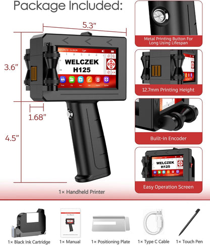 H125 Draagbare en handmatige inkjetprinter voor tekst, logo, QR, code, datum, los, serie, industrieel etiketteringssysteem op karton, metaal, kunststof, keramiek, hout, stof