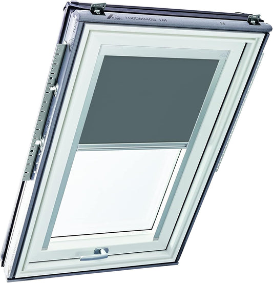 Origineel Roto Rolgordijn Exclusiv ZRE - Geleiderail Zilver - Daglichtrolgordijn Voor Roto Dakvensters Serie Designo R6/R8, i8 en Classic 64/84 - Maat 114/078 | 11/07 - Kleur Stof Donkergrijs