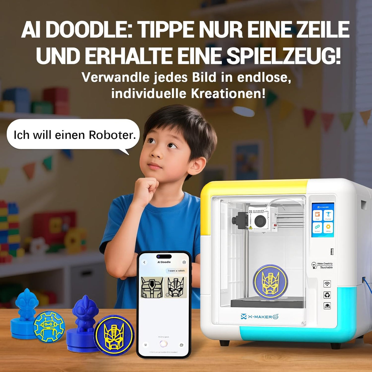 3D-printer – 3D Printer Voor Thuis – Creatieve 3D Bouwprinter – Draadloze 3D Printer – Educatieve 3D Printer – Volledig Gesloten Behuizing – AI Design-App Met Mini Modules