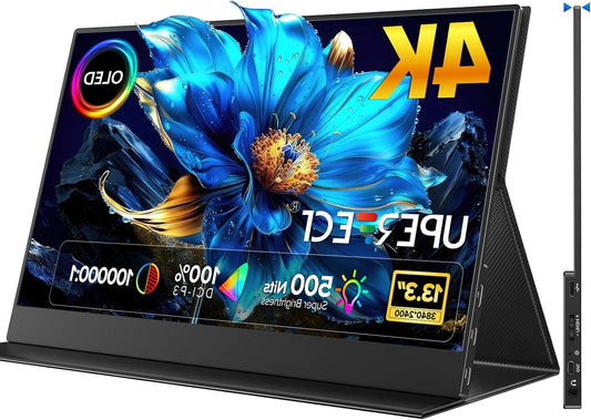 UPERFECT 4K OLED Portable Monitor 13.3 inch Portable Monitor 100000:1 400Nit 100% DCI-P3 10-bit Screen Mini HDMI USB C for PC, Laptop, Phone, Game Consoles, Metal Housing, VESA Compatible - QUORE