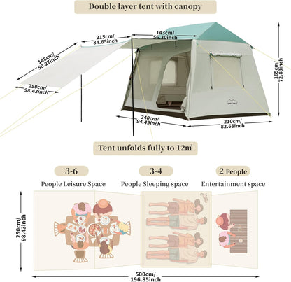 ONTYZZ Grote waterdichte tent, familietent voor kamperen, wandelen, outdoor picknick
