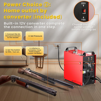 PCP-luchtcompressor – Hogedrukcompressor – Draagbare compressor – Airgun compressor – Paintball compressor – Krachtige 350W Motor – Ingebouwde 220V-12V Converter
