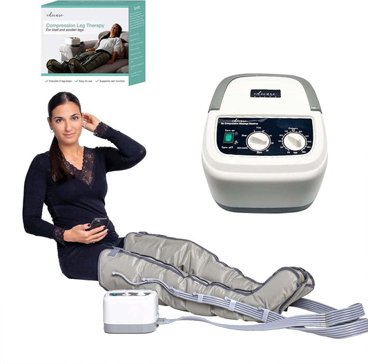 Edicare, Pressotherapie voor thuis, voor vermoeide benen en voeten, 6 ventielen, bevordert een betere doorbloeding, lymfedrainage, eenvoudig in gebruik, professionele efficiëntie (apparaat en benen)