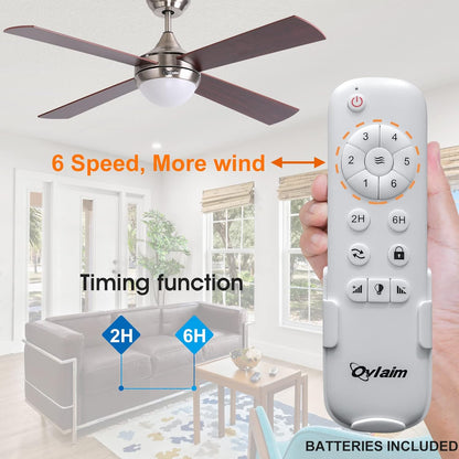 Ovlaim Plafondventilator, 122 cm, met dimbare ledverlichting en afstandsbediening, lamp met bruine ventilator, 6 windsnelheden, DC-motor, ultralicht, voor slaapkamer, terras