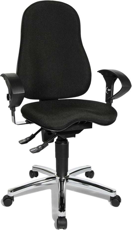 Ergonomische Bureaustoel – Bureaustoel Met Beweegbare Zitting – Draaistoel – Werkstoel – Sitness stoel – Traploos Verstelbare Rugleuning – In Hoogte Verstelbare Armleuningen – Zwarte Ademende Bekleding – Stabiel Verchroomd Stalen Frame