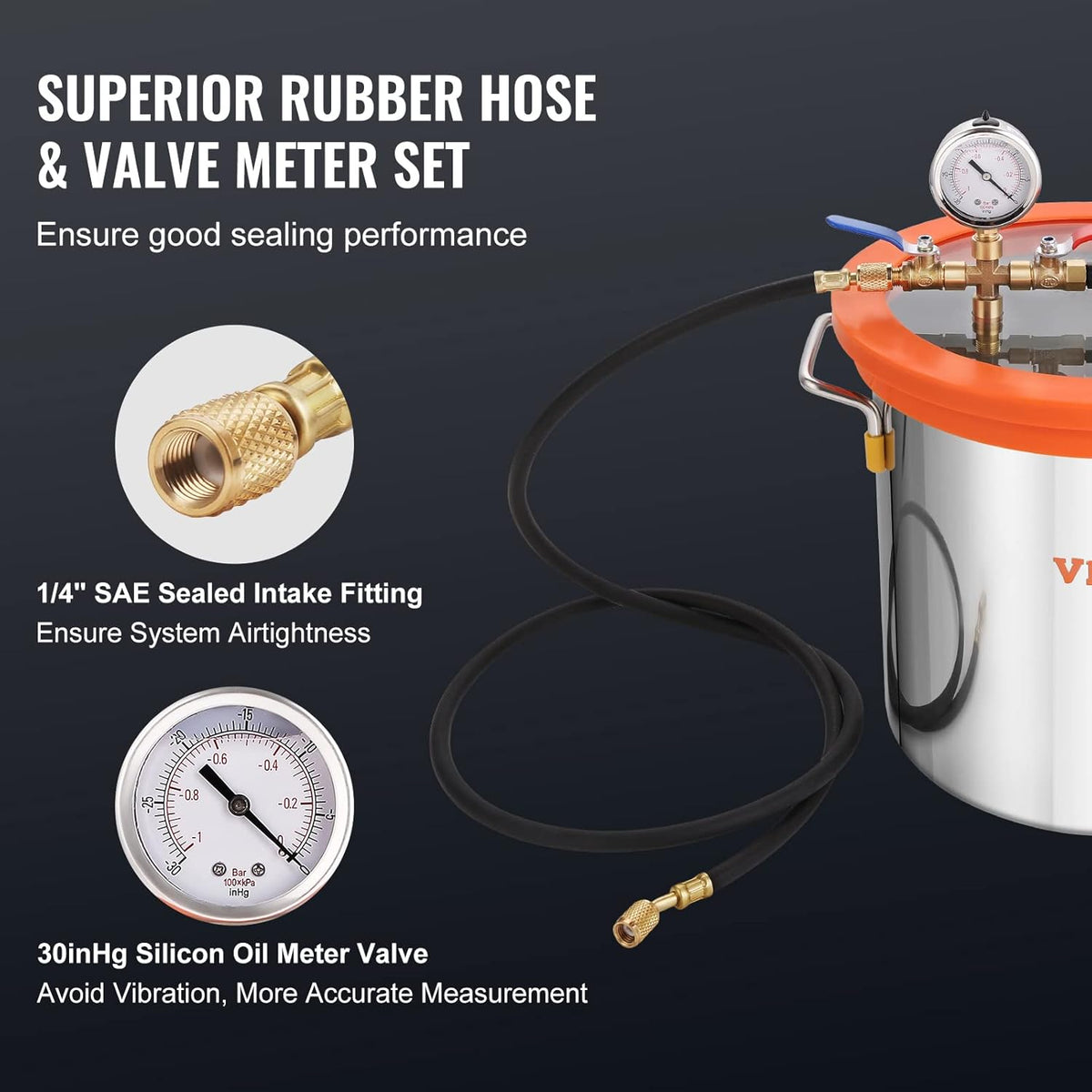 VEVOR Eentraps vacuümpompset, snelheid: 1440 omw/min, inhoud vacuümkamer 19 l, pompset met vacuümkamer, glazen deksel, vermogen 150 W, afmetingen 29 x 12 x 22 cm, luchtverplaatsing 100 l/min