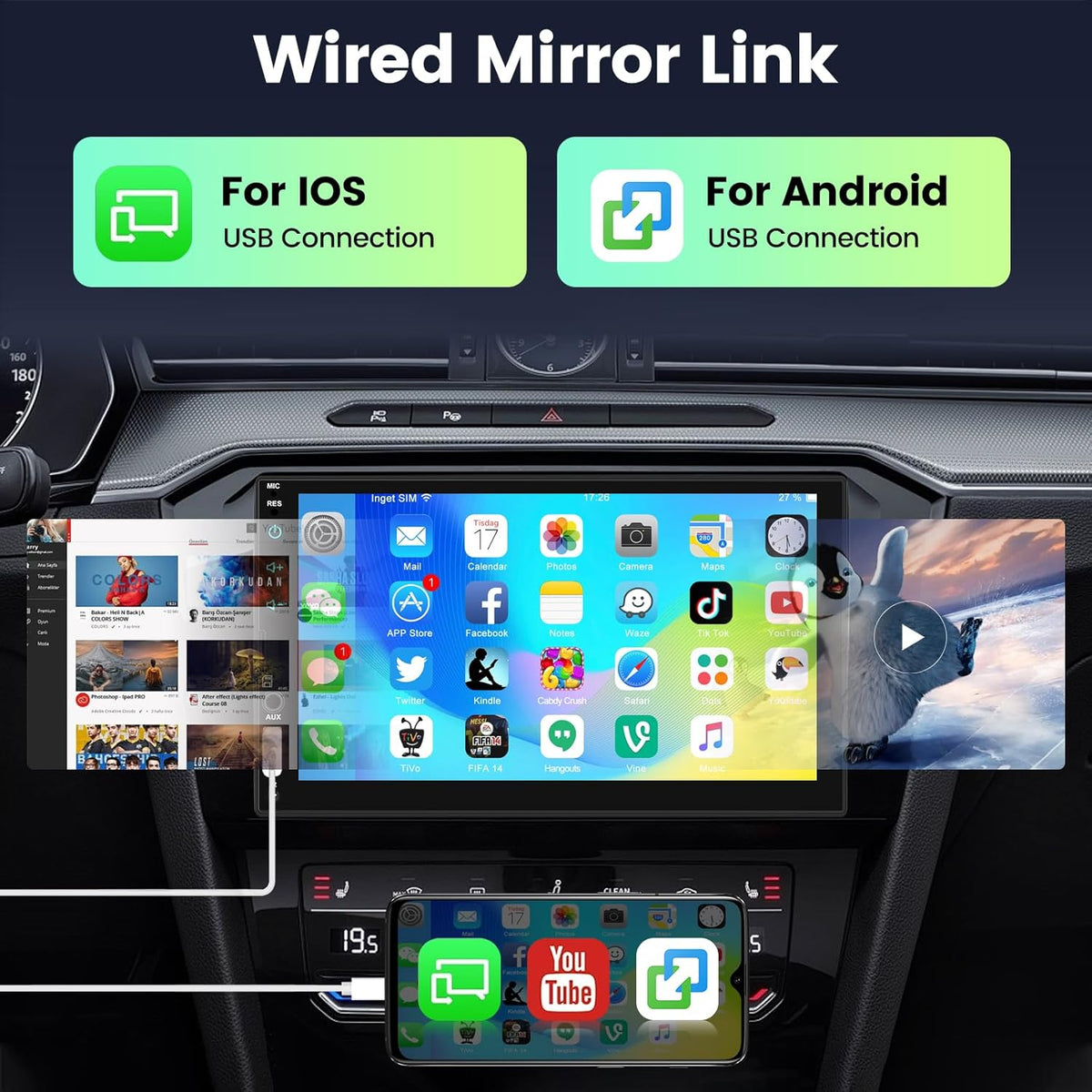 NHOPEEW Autoradio 2 Din DAB - Autoradio 7 inch met ondersteuning Wireless CarPlay Android Auto Mirror Link stuurbediening + achteruitrijcamera 12 LED's