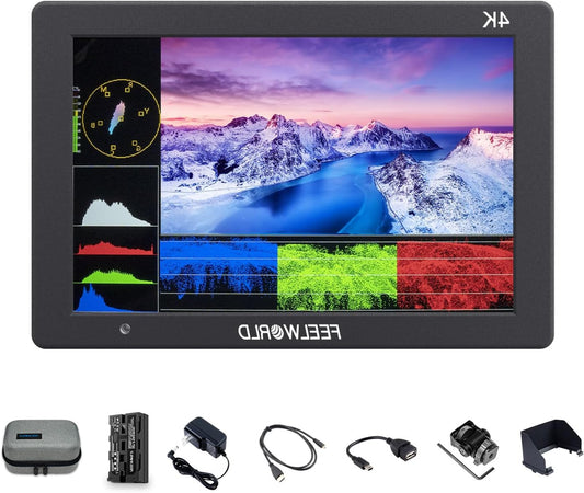 FEELWORLD T7PLUS Camera Field Monitor 7 Inch 1920x1200 IPS External Monitor with HDR Waveform,3D LUT,4K HDMI Inputs/Output,Rec.709 Color Gamut,Includes Rechargeable F550 Battery and Bag - QUORE