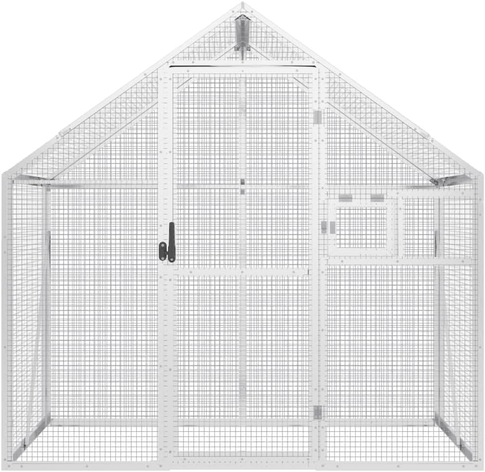 Aviary Bird Aviary, Outdoor Entrance for Bird Cage, Aviary, Chicken Coop with Lockable Door and Window, Silver, 179 x 100 x 185 cm, Aluminium